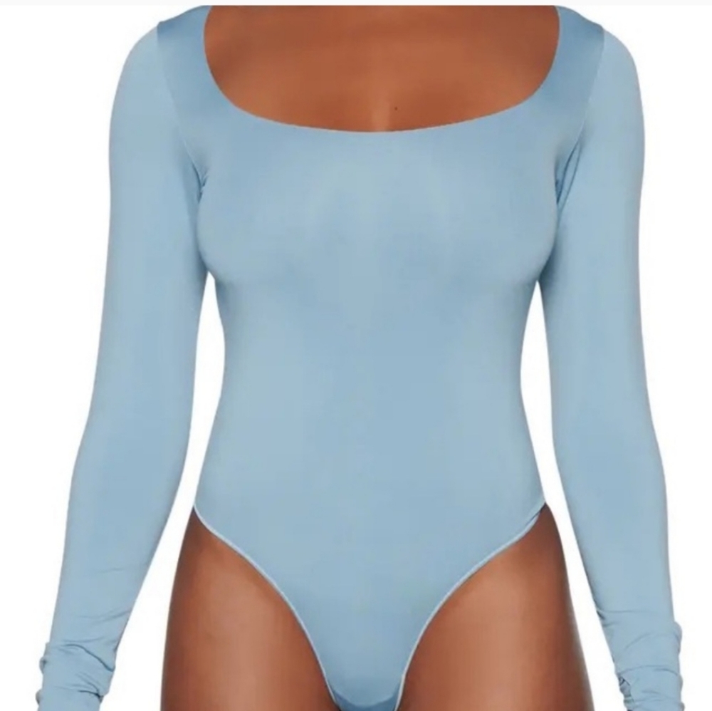 SKIMS Blue Essential Long Sleeve Thong Bodysuit L/XL New